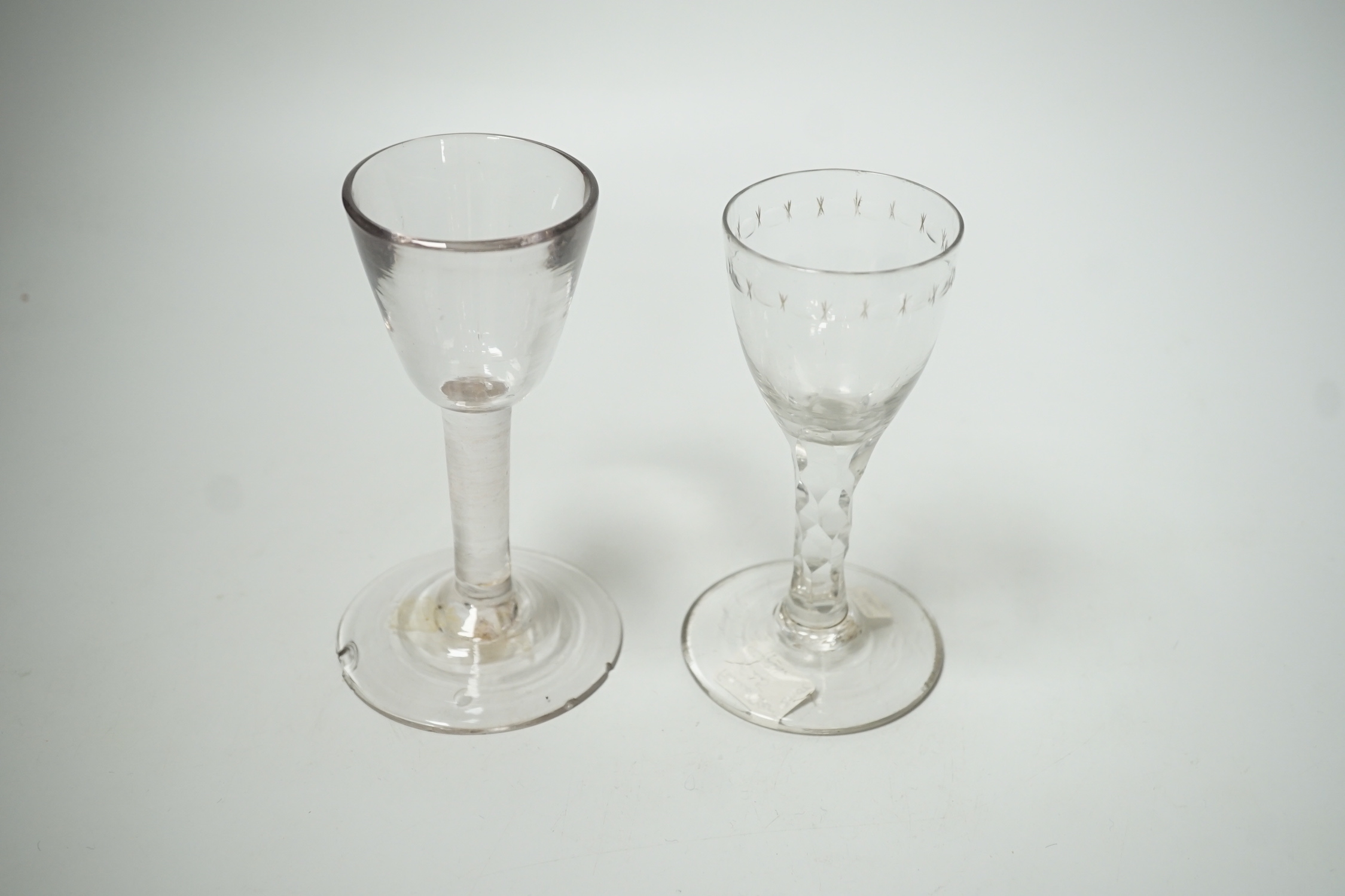 Two George III cordial glasses, tallest 13cm